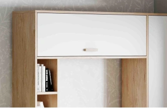 Стол компьютерный Калгари, с полками, дуб светлый / белый матовый