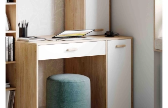 Стол компьютерный Калгари, с полками, дуб светлый / белый матовый