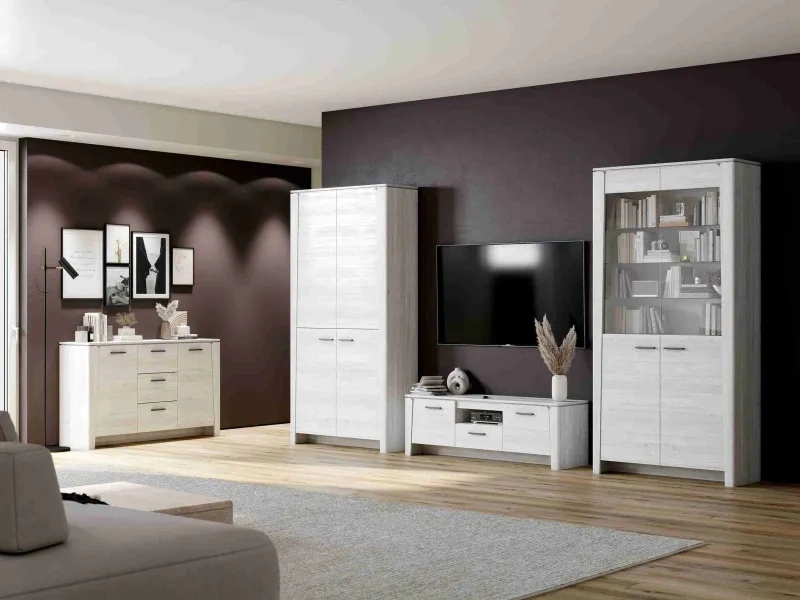 Тумба под ТВ Мальта, с полками и ящиком, дуб винтерберг