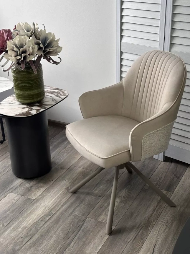 Стул Rikard, поворотный, кремовый Riely-111 / Present-120, шенилл - велюр, латте каркас