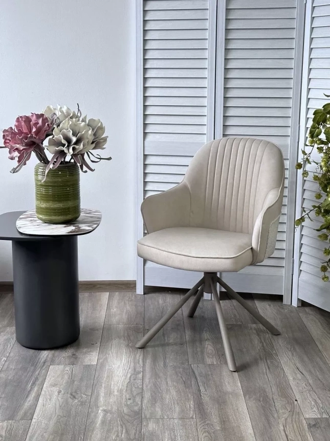 Стул Rikard, поворотный, кремовый Riely-111 / Present-120, шенилл - велюр, латте каркас