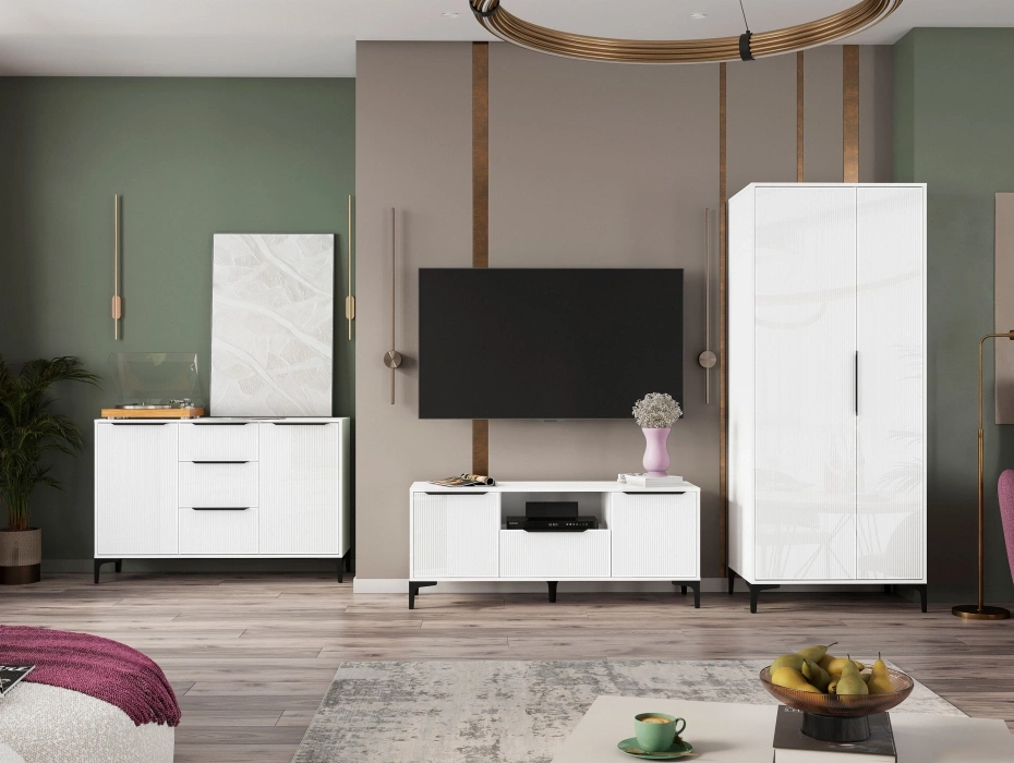 Модульная гостиная Иадама, комплектация 1, белый / белый глянец