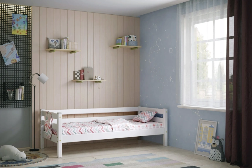 Кровать детская Соня-2, с задней защитой, зеленый