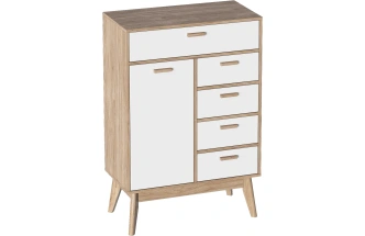 Комод высокий Калгари, на ножках, дуб светлый / белый матовый