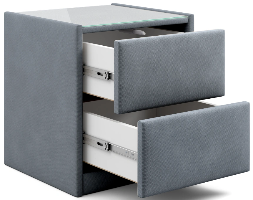 Тумба прикроватная Аризона, мягкая, с ящиками, велюр, альба темно-серый