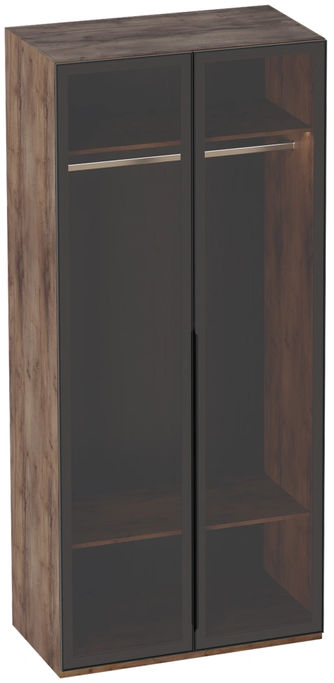 Шкаф двухстворчатый Браун, распашной со стеклянной дверью, таксония / мрамор неро маркина