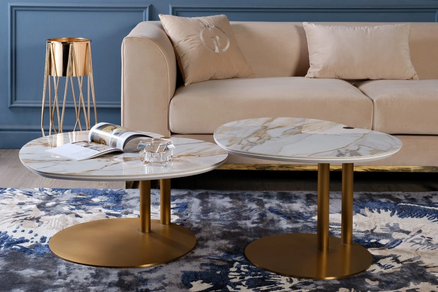 Журнальный стол 58DB-03187, 70x60x45, МДФ, белый мрамор / коричневый