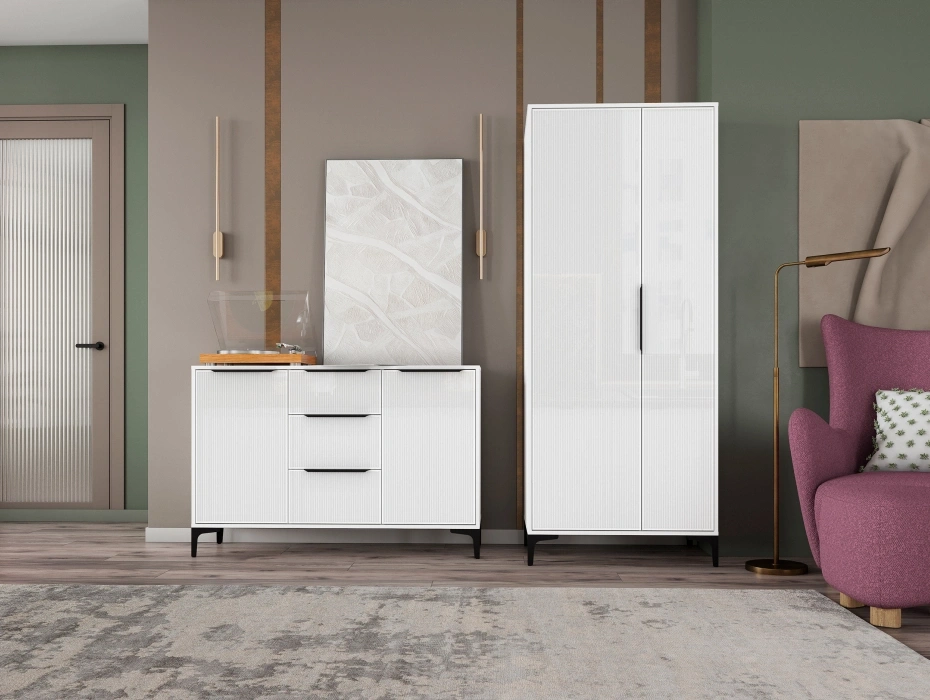 Модульная гостиная Иадама, комплектация 3, белый / белый глянец