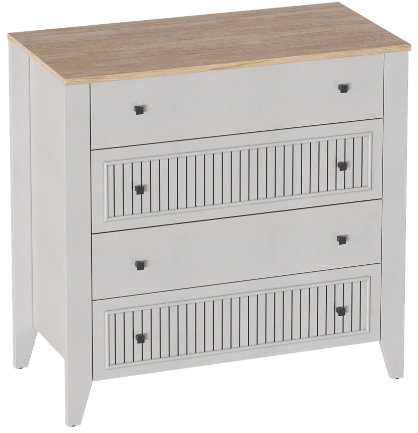 Комод Валенсия, на ножках, с четырьмя ящиками, персидский жемчуг / дуб натуральный светлый