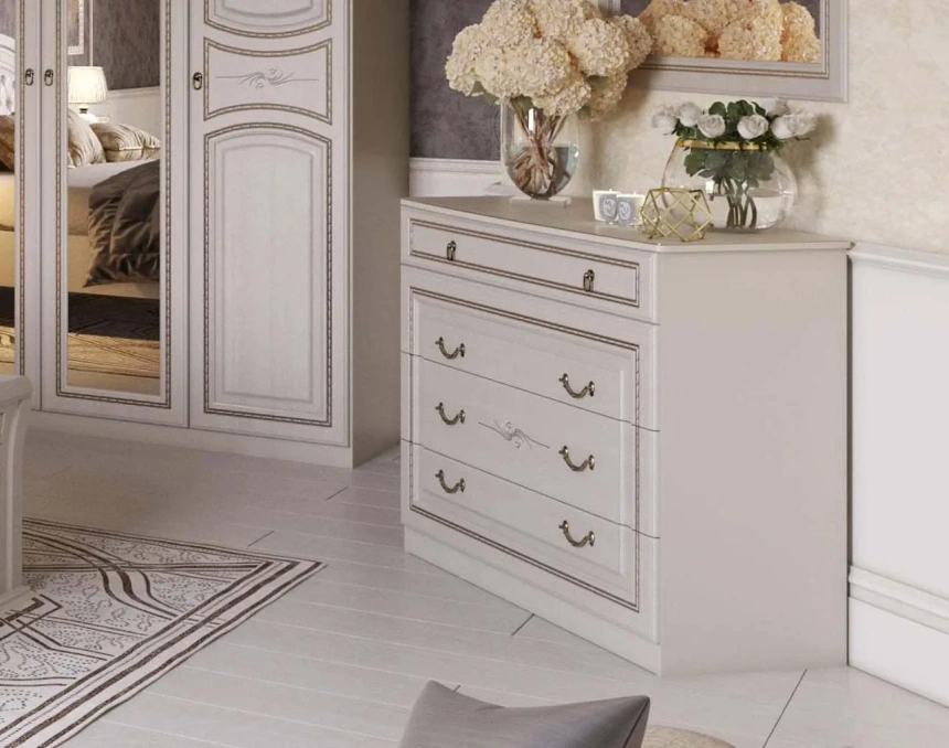 Спальный гарнитур ,Николь, композиция #1, ясень жемчужный / ваниль