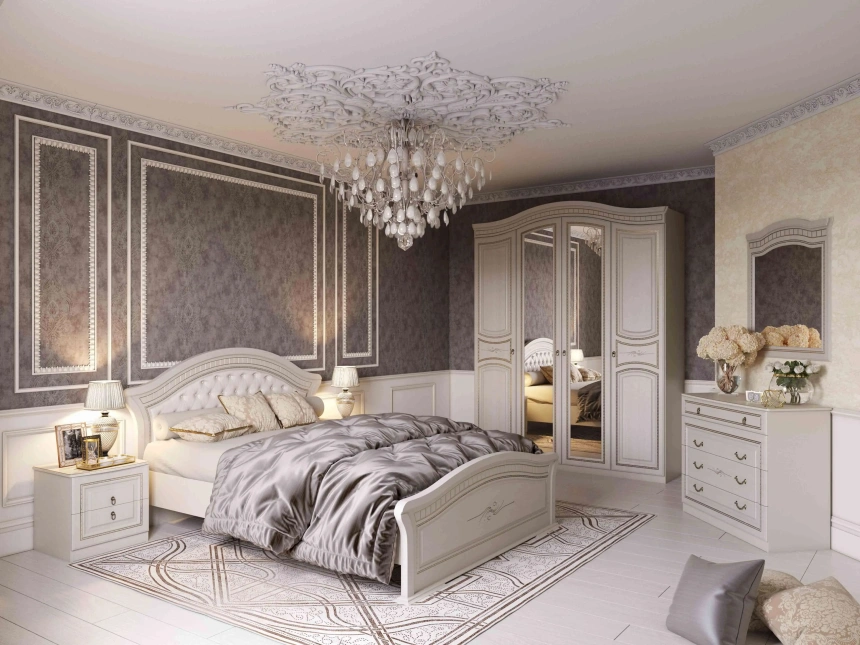 Спальный гарнитур ,Николь, композиция #1, ясень жемчужный / ваниль