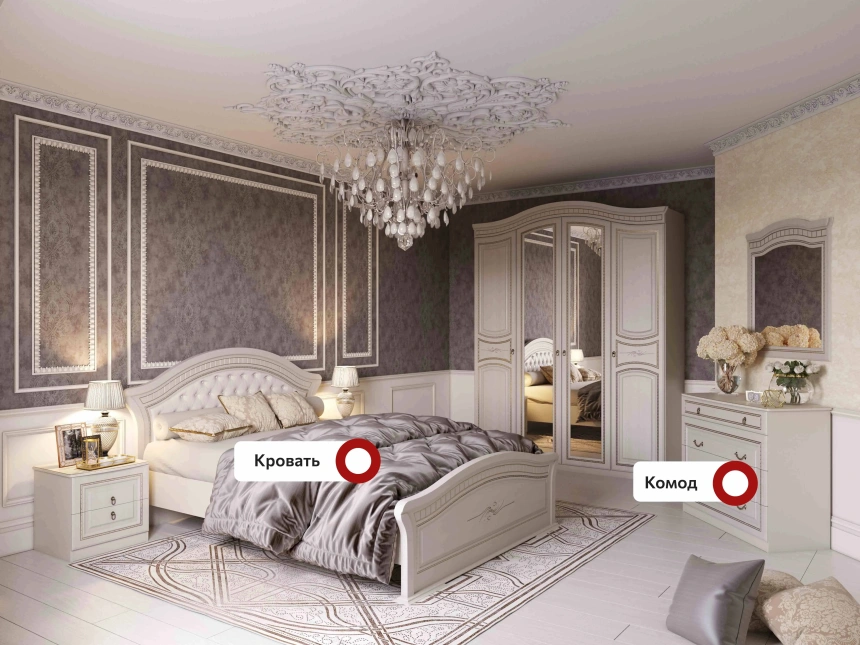 Спальный гарнитур ,Николь, композиция #1, ясень жемчужный / ваниль