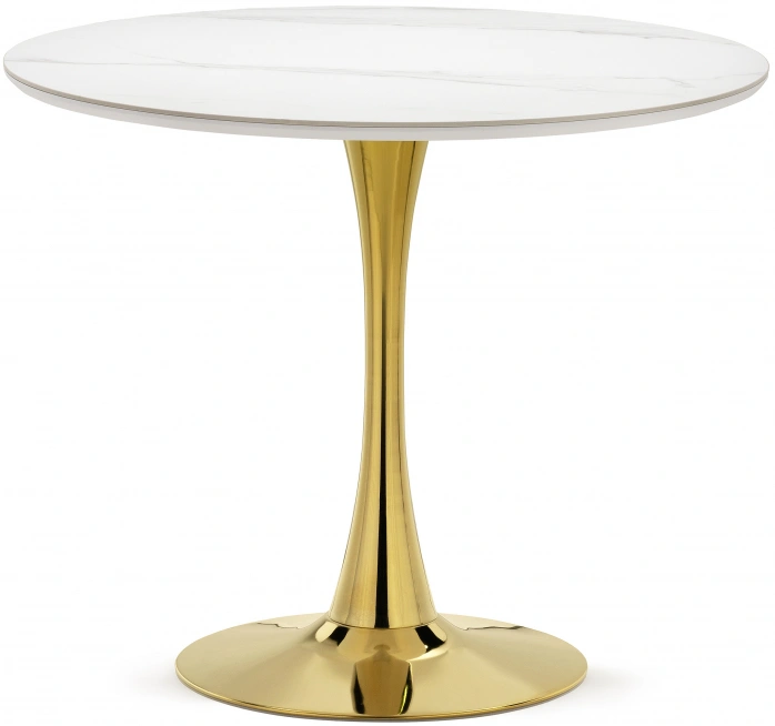 Кухонный стол Тулип, 90x73, керамика, белый мрамор / золото