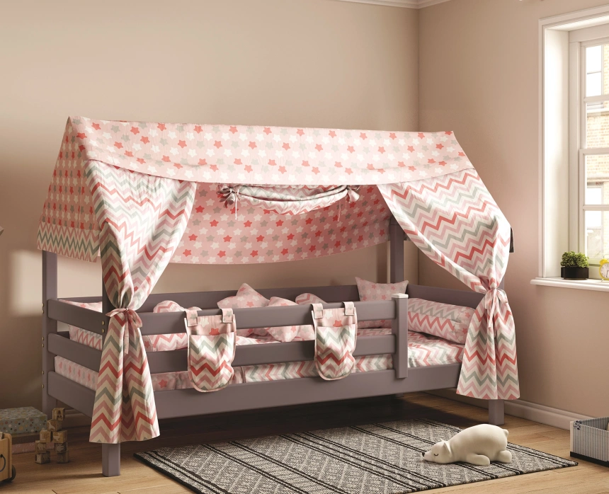 Детская кровать-домик, Соня, с надстройкой, 80*190, лаванда