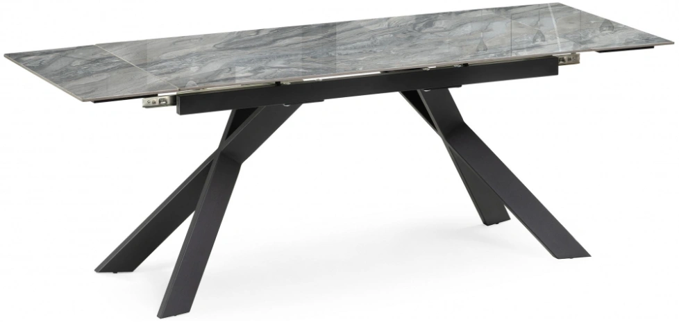 Кухонный обеденный раздвижной стол Хилбри, 140(200)х80х76, керамика, оробико / черный