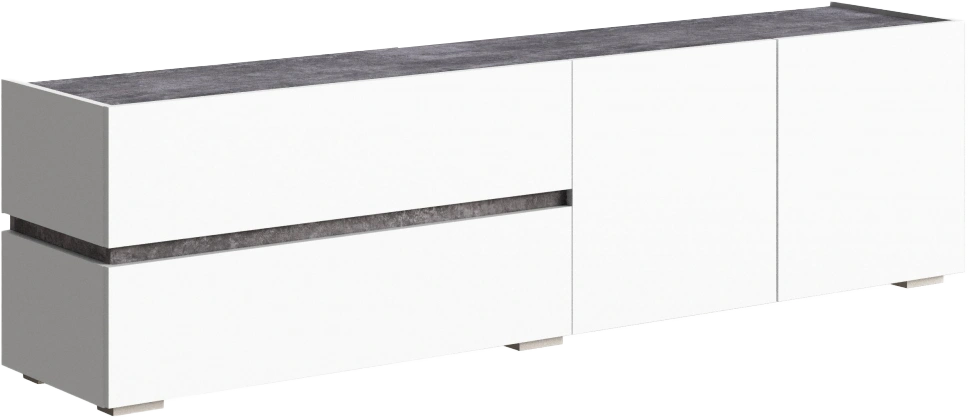 Тумба под ТВ Атлон, с двумя ящиками и полками, белый / бетон темный