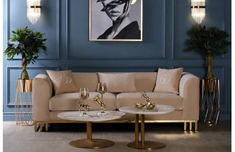 Журнальный стол 58DB-23187, 70x82x36, МДФ, белый мрамор / коричневый