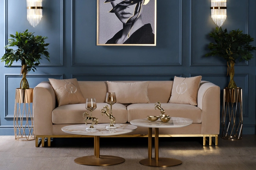 Журнальный стол 58DB-23187, 70x82x36, МДФ, белый мрамор / коричневый