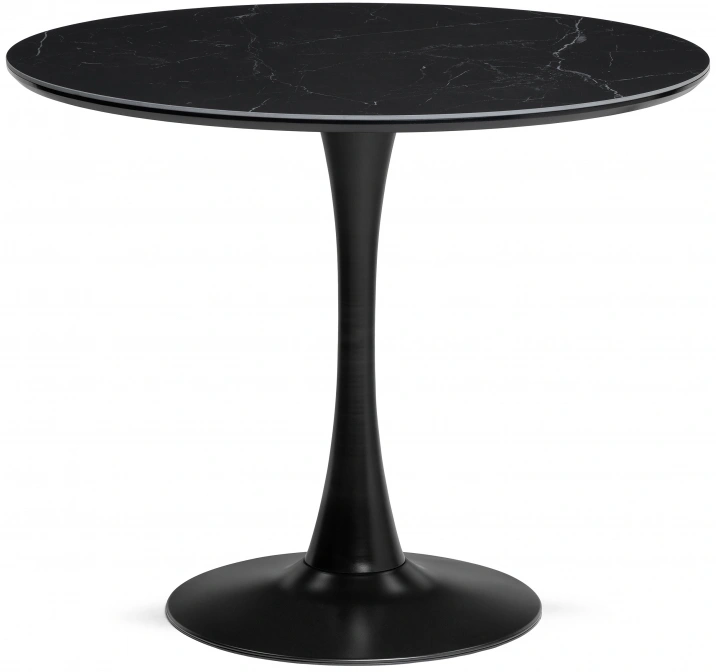 Кухонный стол Тулип, 90x73, керамика, черный мрамор / черный