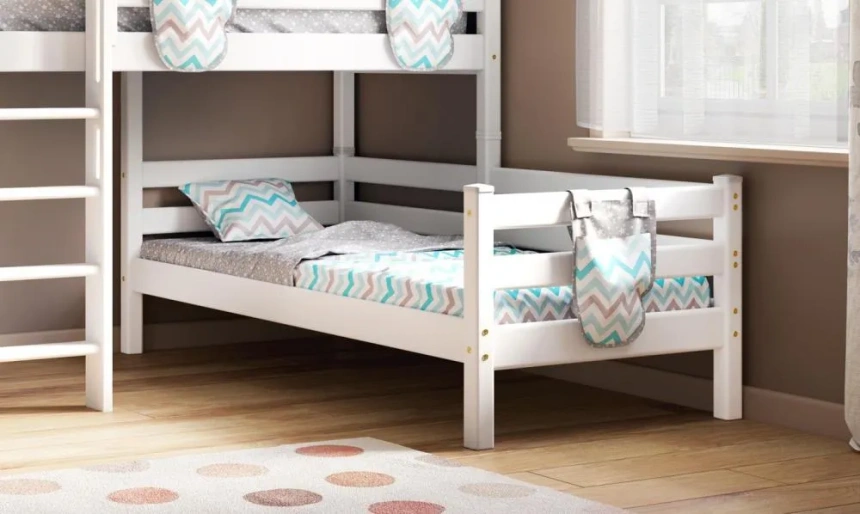 Детская угловая кровать Соня-7, с прямой лестницей, белый