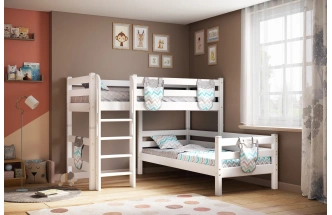 Детская угловая кровать Соня-7, с прямой лестницей, белый