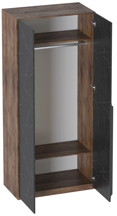 Шкаф двухстворчатый Браун, распашной со стеклянной дверью, со светильником, таксония / мрамор неро маркина