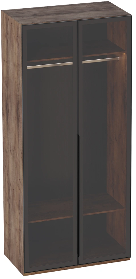 Шкаф двухстворчатый Браун, распашной со стеклянной дверью, со светильником, таксония / мрамор неро маркина