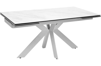 Кухонный стол раздвижной Belluno 160, Marbles Kl-99, Белый мрамор матовый, итальянская керамика, белый каркас