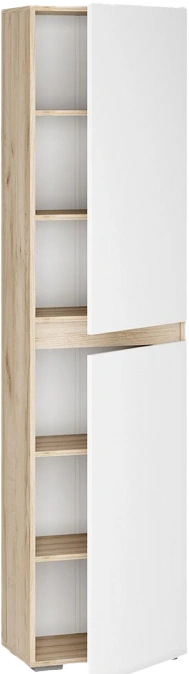 Шкаф двухдверный Алетра, распашной с полками, дуб крафт серый / глянец белый