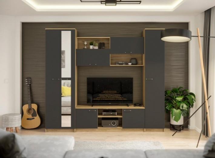 Стенка Бертелена, дуб крафт серый / антрацит