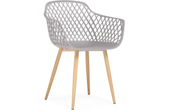 Пластиковый стул Rikon, с подлокотниками, серый / металл под дерево