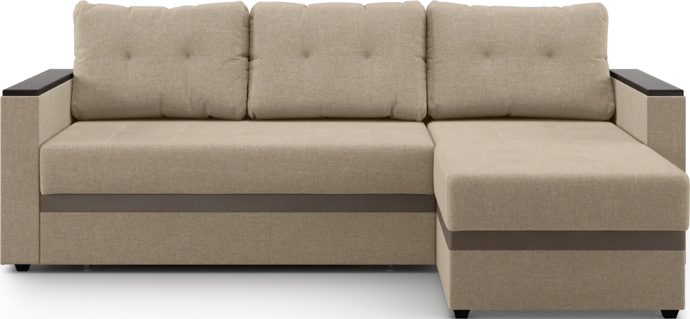 Диван угловой, Атлантик, модель 111, Savana Camel (бежевый) / ECOstile Chocolate / венге