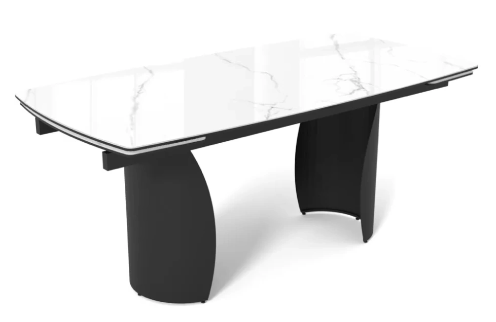 Обеденный раздвижной стол Ольхон 180, Белый мрамор активный , керамика, латте каркас