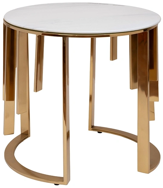 Журнальный стол GY-00012, 46x46x53, стекло в пленке в ПВХ, белый мрамор / золото 