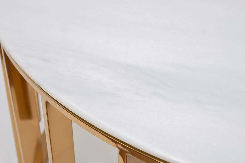 Журнальный стол GY-00012, 46x46x53, стекло в пленке в ПВХ, белый мрамор / золото 