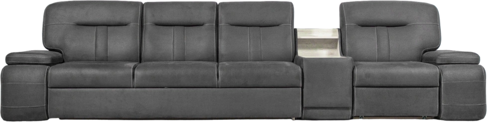 Диван модульный Арт-18, стандартный модуль в ткани Инфинити Грей, нить контрастная, декор Дуб серый, бар расположен справа