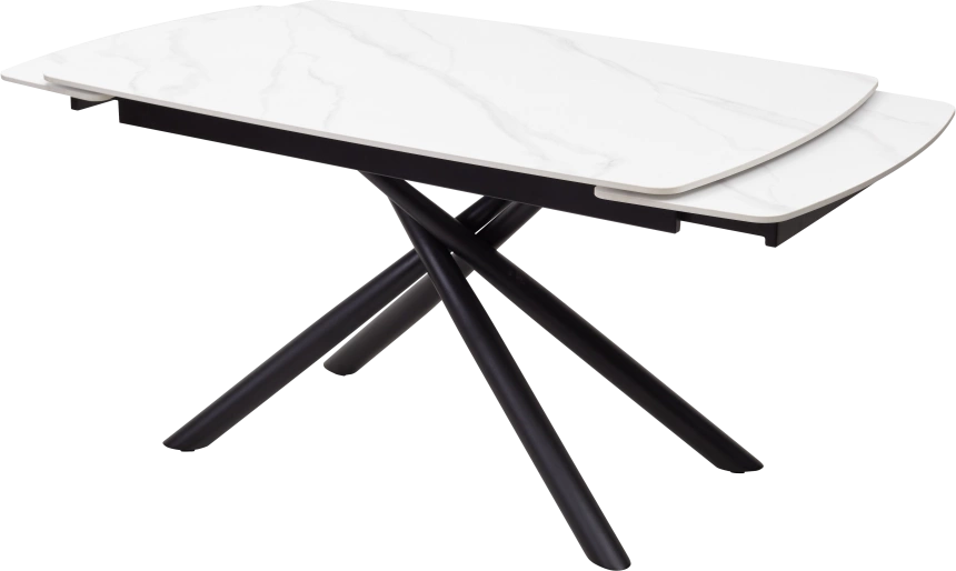 Кухонный стол раздвижной Rivoli 140, Matt White Marble Solid Ceramic, Black