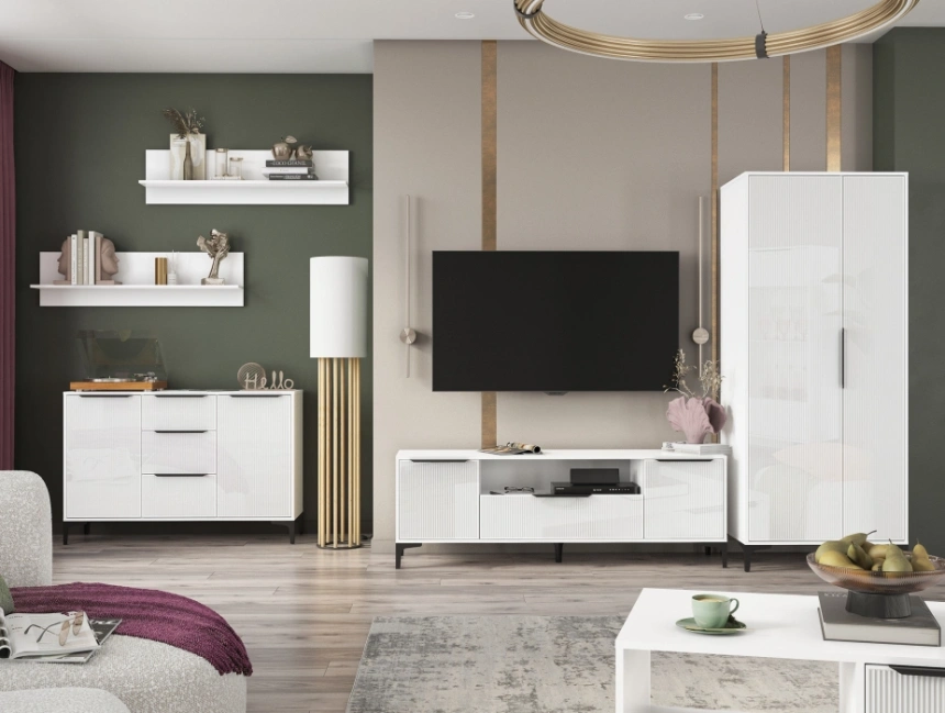 Комод широкий Иадама, белый / белый глянец