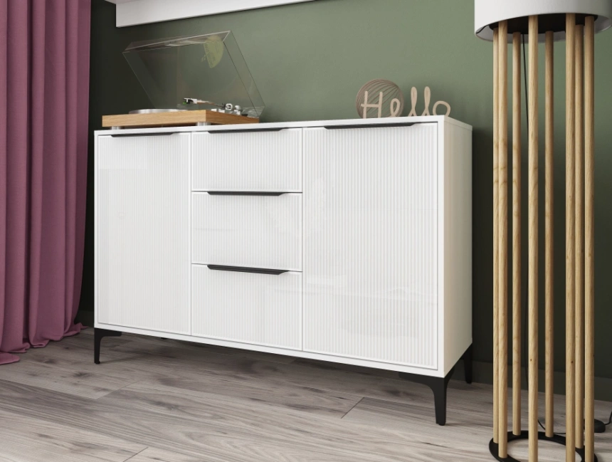 Комод широкий Иадама, белый / белый глянец