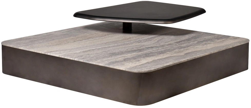 Журнальный стол 58DB-24079, 110x110x35, мрамор, бежевый мрамор / латунь