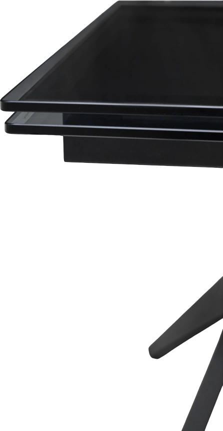 Кухонный стол раздвижной Adria 160, Smoked Black Glass Дымчато-черное стелко, черный каркас