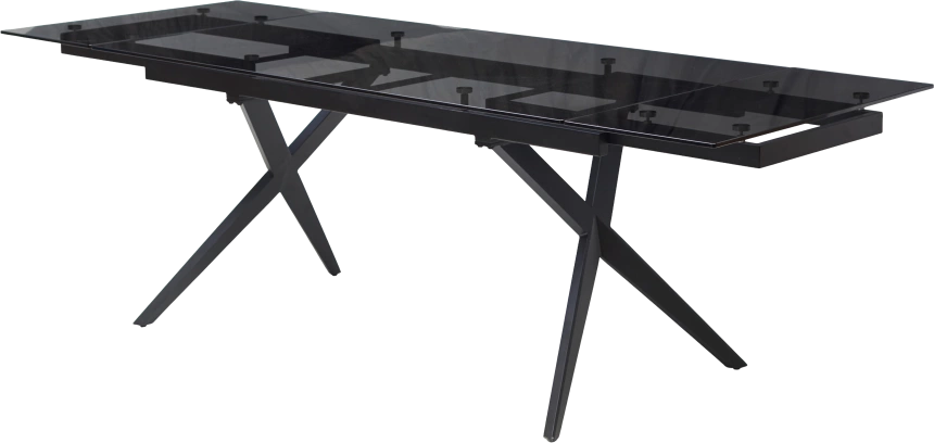 Кухонный стол раздвижной Adria 160, Smoked Black Glass Дымчато-черное стелко, черный каркас