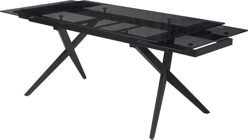 Кухонный стол раздвижной Adria 160, Smoked Black Glass Дымчато-черное стелко, черный каркас