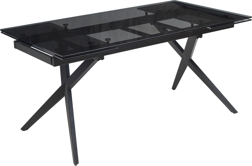 Кухонный стол раздвижной Adria 160, Smoked Black Glass Дымчато-черное стелко, черный каркас