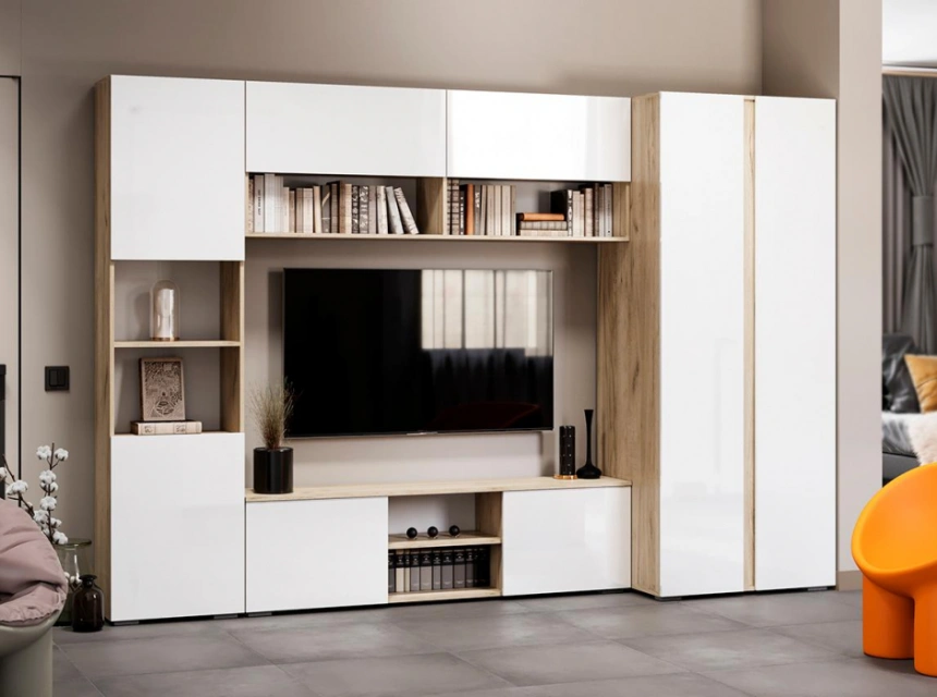 Стеллаж Алетра, ПО-500, дуб крафт серый / глянец белый