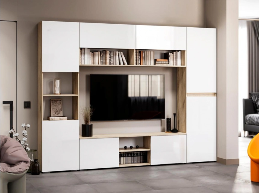 Стеллаж Алетра, ПО-500, дуб крафт серый / глянец белый