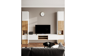 Тумба под ТВ Лонгфорд, с двумя ящиками и полками, белый / дуб вотан