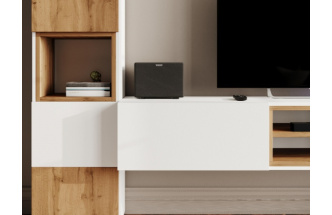 Тумба под ТВ Лонгфорд, с двумя ящиками и полками, белый / дуб вотан