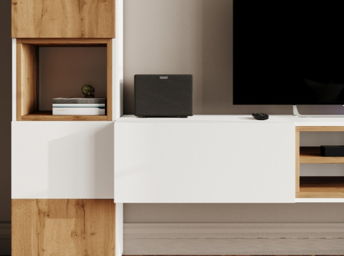 Тумба под ТВ Лонгфорд, с двумя ящиками и полками, белый / дуб вотан