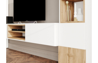 Тумба под ТВ Лонгфорд, с двумя ящиками и полками, белый / дуб вотан